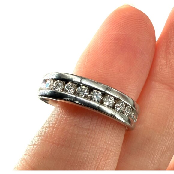 Macy's Diamond Ring Men's 8 Round 1/2 CT Channel 14K White Gold NO PAPERWORK - Picture 11 of 15